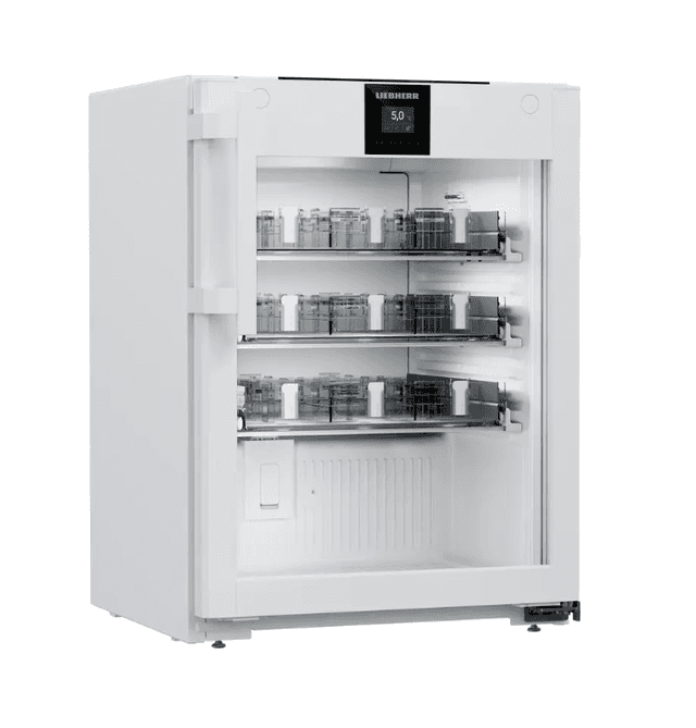 Liebherr HMTvh 1511 pharmaceutical refridgerator, +5 °C, 78 L, with medicine drawers, fan-assisted cooling, compliant with DIN 13277, glass door