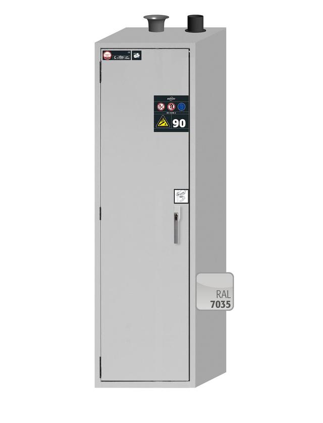 Asecos G-ULTIMATE-90 model G90.205.060 cabinet, (mm) 598 x 615 x 2050,  1x rolling ramp, 1x cylinder retainer, 1x mounting rail; galvanised steel