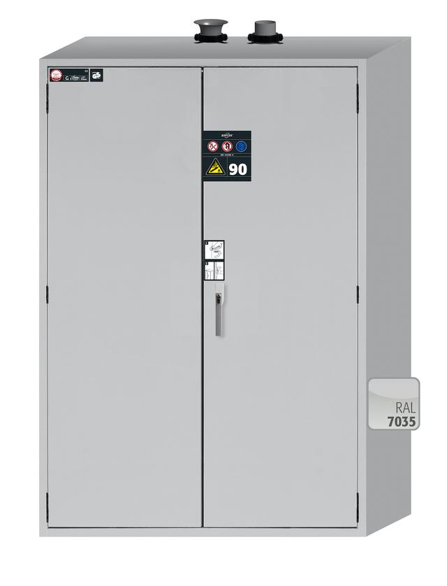 Asecos G-ULTIMATE-90 model G90.205.140 cabinet, (mm) 1398 x 615 x 2050,  1x rolling ramp, 1x cylinder retainer, 1x mounting rail; galvanised steel
