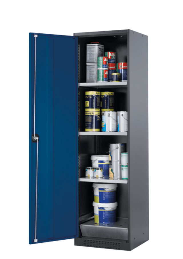 Asecos CS-CLASSIC model CS.195.054 cabinet, (mm) 545 x 520 x 1950, 3x shelf, 1x perforated insert, 1x bottom collecting sump; galvanised steel Asecos CS-CLASSIC model CS.195.054 cabinet, (mm) 545 x 520 x 1950, 3x shelf, 1x perforated insert, 1x bottom collecting sump; galvanised steel