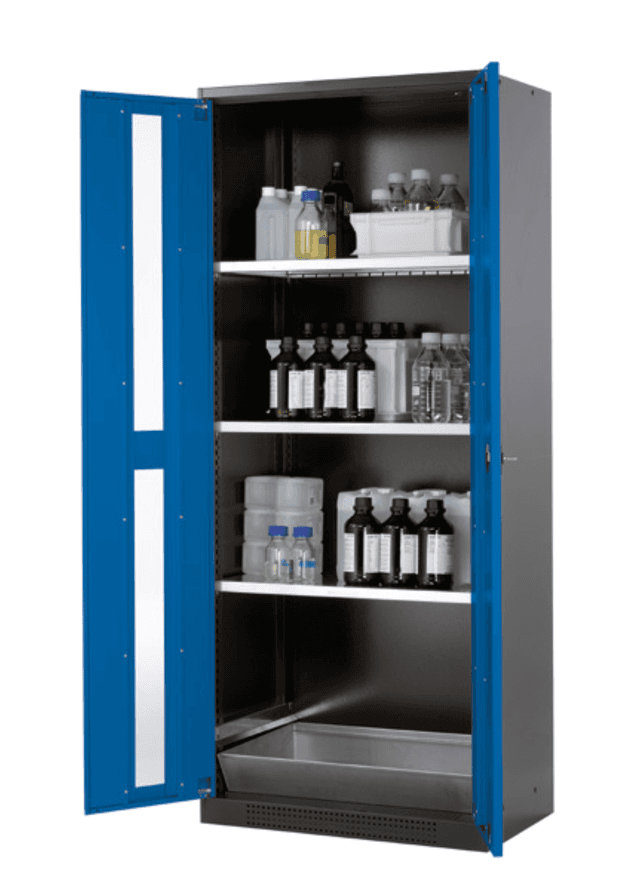 Asecos CS-CLASSIC model CS.195.081 cabinet, (mm) 810 x 520 x 1950, 3x shelf, 1x perforated insert, 1x bottom collecting sump; galvanised steel Asecos CS-CLASSIC model CS.195.081 cabinet, (mm) 810 x 520 x 1950, 3x shelf, 1x perforated insert, 1x bottom collecting sump; galvanised steel
