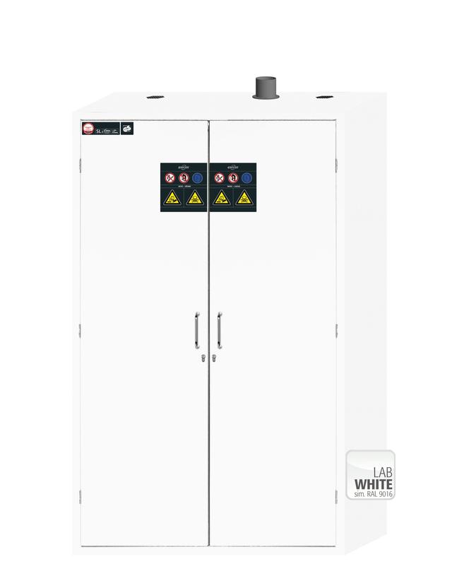 Asecos SL-CLASSIC model SL.196.120.MV cabinet, (mm) 1197 x 603 x 1965, left 4x pull-out shelf, 1x HF compartment incl. PE sump; PP; right 4x pull-out shelf; PP Asecos SL-CLASSIC model SL.196.120.MV cabinet, (mm) 1197 x 603 x 1965, left 4x pull-out shelf, 1x HF compartment incl. PE sump; PP; right 4x pull-out shelf; PP