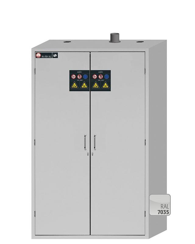Asecos SL-CLASSIC model SL.196.120.MV cabinet, (mm) 1197 x 603 x 1965, left 4x pull-out shelf, 1x HF compartment incl. PE sump; PP; right 4x pull-out shelf; PP Asecos SL-CLASSIC model SL.196.120.MV cabinet, (mm) 1197 x 603 x 1965, left 4x pull-out shelf, 1x HF compartment incl. PE sump; PP; right 4x pull-out shelf; PP
