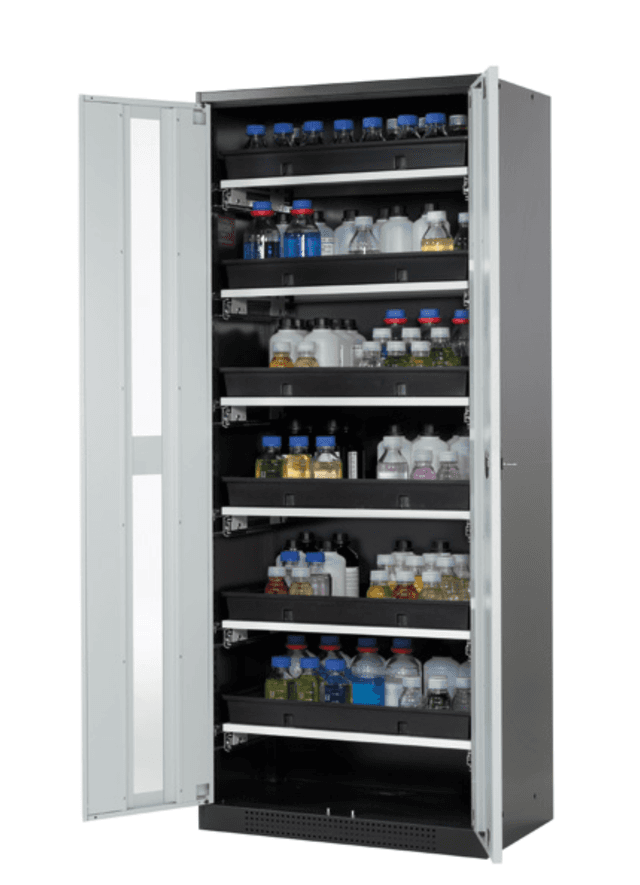 Asecos CS-CLASSIC model CS.195.081 cabinet, (mm) 810 x 520 x 1950, 3x shelf, 1x perforated insert, 1x bottom collecting sump; galvanised steel Asecos CS-CLASSIC model CS.195.081 cabinet, (mm) 810 x 520 x 1950, 3x shelf, 1x perforated insert, 1x bottom collecting sump; galvanised steel