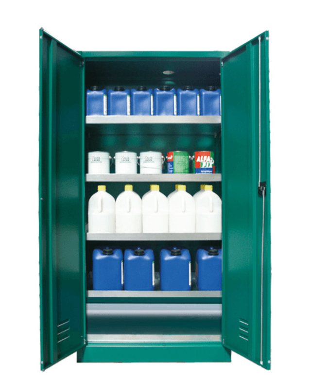Asecos E-PSM model EP.195.095 cabinet, (mm) 950 x 50 x 1950, 3x tray shelf, 1x bottom collecting sump; galvanised steel Asecos E-PSM model EP.195.095 cabinet, (mm) 950 x 50 x 1950, 3x tray shelf, 1x bottom collecting sump; galvanised steel