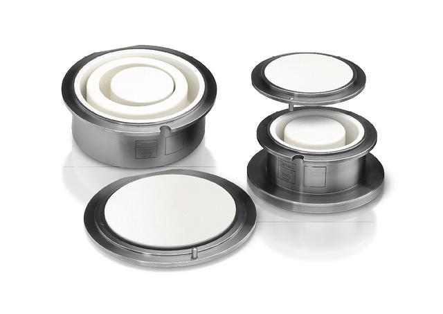 Retsch Vibratory Disc Mill RS 200, with carry handle for grinding sets, on wheels, 220–230 V, 50/60 Hz